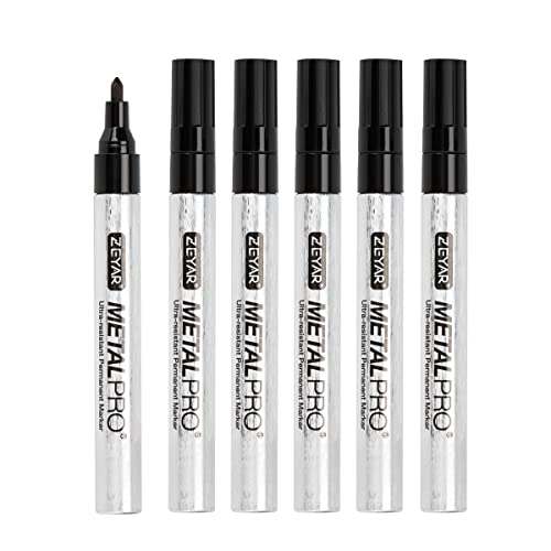 ZEYAR Permanent Markers, Bullet Tip, Aluminum Barrel, Waterproof and Smear-Proof, Quick Drying ink- Great on Plastic,Wood,Stone,Metal and Glass for Doodling and Marking (6 Black Color) - color: 6 Black Color