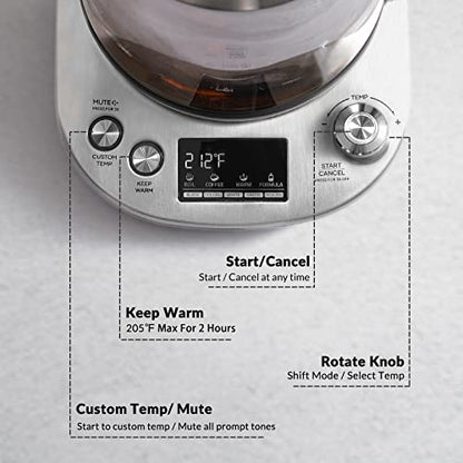 Mecity Electric Tea Kettle with Removable Infuser, 9 Preset Brewing Programs, Temperature Control, 2 Hours Keep Warm, Borosilicate Glass, 1.7 Liter, 1200W - size: 1.8 Quarts | HB-K002C