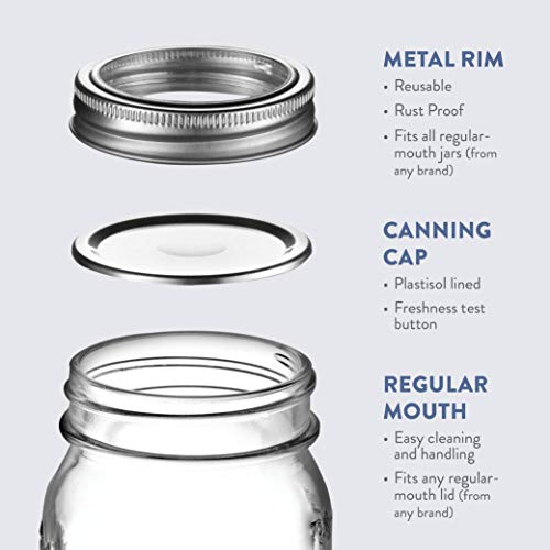 Paksh Novelty Mason Jars with Lids & Sealer - 5 Pack 16 Oz Regular Mouth Glass Canning Jars - Food Storage Container - Airtight Container for Pickling, Candles, Overnight Oats, Fruit Preserves - color: 16 Oz - 5 Pack - Regular