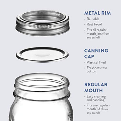 Paksh Novelty Mason Jars with Lids & Sealer - 5 Pack 16 Oz Regular Mouth Glass Canning Jars - Food Storage Container - Airtight Container for Pickling, Candles, Overnight Oats, Fruit Preserves - color: 16 Oz - 5 Pack - Regular
