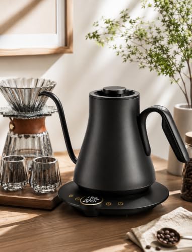 Cocinare Gooseneck Electric Kettle, ±1°F Precise Temperature Control, 1500W Fast Heating, Pour Over Coffee & Tea Kettle with Brew Timer & Keep Warm, Stainless Steel, 0.9L (Matte Black) - color: Matte Black