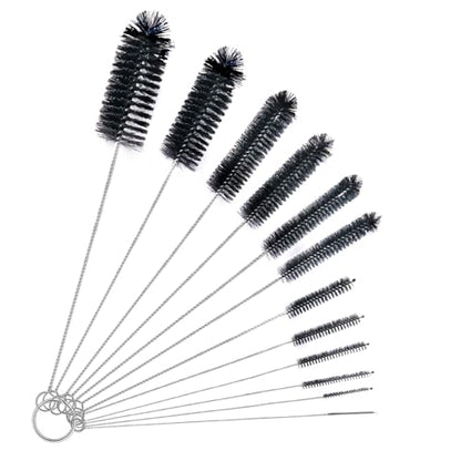 Brush Family 빨대 클리너 브러시 세트, 재사용 가능한 음료 빨대, 새 모이통, 파이프 청소용 엑스트라 롱 파이프 물병 브러시 12개, 블랙 (12피스 다양한 직경 세트) - size: 10-12 inch mixed diameters set (12pcs)
