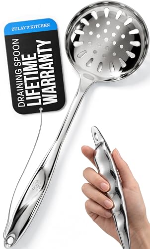 Zulay Kitchen Stainless Steel Slotted Spoon - 14.5” Large Skimmer Frying Spoon for Draining & Serving - Heat-Resistant, Rust-Proof & Dishwasher Safe Kitchen Utensil for Everyday Use - size: Draining Spoon