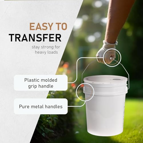5 Gallon White Bucket with Pour Spout Lid - 90 Mil Food Grade Plastic Pail, BPA Free, Airtight Seal, Rubber Seal for Storage (1)