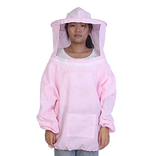 Beekeeping Suit,Apiarist,Beekeeping Jacket with Sheepskin Gloves & Ventilated Fencing Veil Hood,Professional Beekeeper Suit Outfit,Protective Suit Bee Keeping Equipment(Pink)