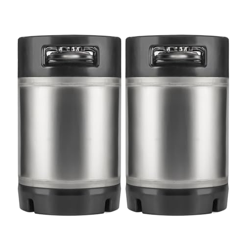 TMCRAFT New 2.5 Gallon Ball Lock Keg, Stainless Steel Beer Keg with Dual Rubber Handle for Home Brew- 2 Pack