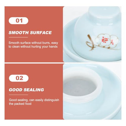 ABOOFAN Ceramic Chinese Pickle Jar with Double Lids 2.5l Blue Plum Pattern Sealed Fermenting Crock for Kimchi Sauerkraut Vegetable Storage Kitchen Use