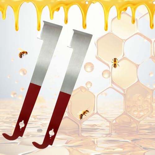 Zorfeter 2 Pack Stainless Steel 10.5 Inch Bee Hive Tool, J Hook Bee Frame Lifter Lightweight Scraper, Durable Beekeeping Equipment for Beekeepers