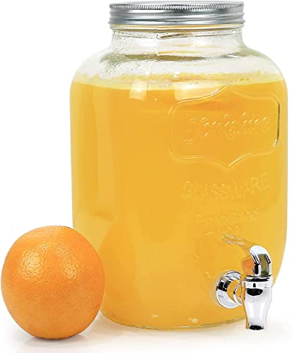 Glass Drink Dispenser for Parties - 1 Gallon Gallon Drink Dispenser - Glass Beverage Dispenser with Spigot, Clear For Parties, Weddings, Sun Tea Jar, Lemonade & Laundry Detergent Dispenser - style: Single w/o Stand
