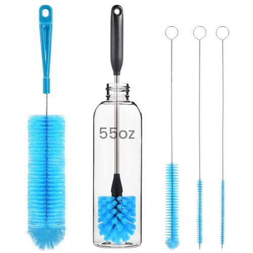 5 Pack Bottle Brush, Straw Cleaner Brush & Water Bottle Brush,15 in Stainless Steel Brush, Narrow Bottle Brush, 3 Straw Brushes, for Water Bottle, Coffee Mugs, Flasks, Glasses, Tumblers, Blue - color: 5pcs/Blue