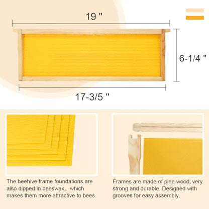 10 Frame Bee Hive Box, Langstroth Medium Super Bee Box Dipped in 100% Beeswax Include Beehive Frames and Waxed Foundation Sheets (Unassembled) - size: Medium Box