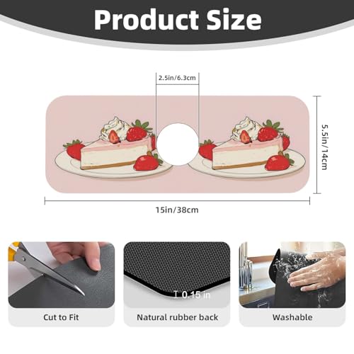 Sink Faucet Mat Strawberry Cheesecake Kitchen Splash Guard Absorbent Bathroom Sink Mat Around Faucet 15" x 5.5" Drying Mats Stone Draining Mat