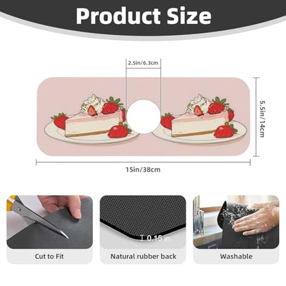 Sink Faucet Mat Strawberry Cheesecake Kitchen Splash Guard Absorbent Bathroom Sink Mat Around Faucet 15" x 5.5" Drying Mats Stone Draining Mat