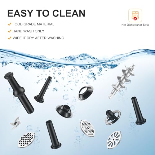 AAOBOSI Heavy Duty Stainless Steel Meat Grinder | 3000W Max | 3 Plates | 3 Sausage Stuffers | Stainless Steel Blade | Kubbe Maker | One-Button Control - color: Silver+Black