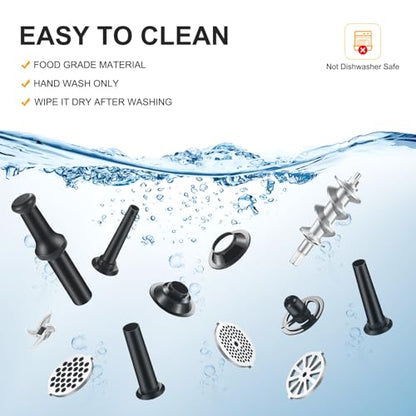AAOBOSI Heavy Duty Stainless Steel Meat Grinder | 3000W Max | 3 Plates | 3 Sausage Stuffers | Stainless Steel Blade | Kubbe Maker | One-Button Control - color: Silver+Black