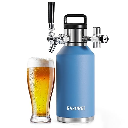 Razorri 64oz Stainless Steel Beer Growler, Double-Wall Vacuum Insulated Carbonated Keg with Professional Bar Tap and Pressurized CO2 Regulator, 0.5 Gallon, Ocean Blue - style: 64 OZ (0.5 Gal.)