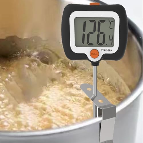 Fdit Digital Candy Thermometer, Read Food Thermometer with Pot for Deep Fry BBQ Oil Milk Chocolate 25cm Probe 58F to 572F (KT Black English with Clip Sleeve)