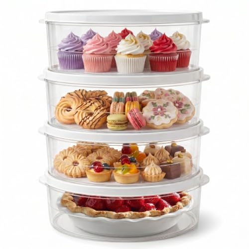 Evelots 4-Pack 10-Inch Airtight Food Storage Container with Lid - Portable Carrier for Pies, Cakes, Cupcakes & More - BPA-Free Clear Plastic - Secure & Easy Transport - size: 4-Pack, style: Pie Container