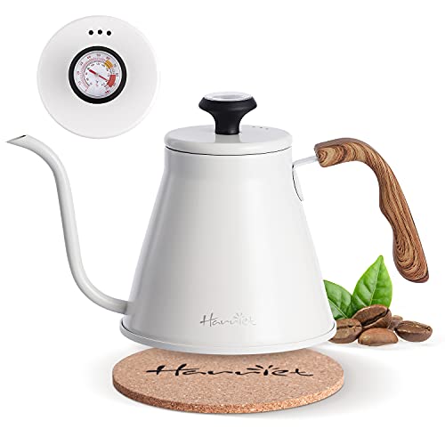 Harriet Gooseneck Kettle with Thermometer for Pour Over Coffee and Tea, 37 fl oz, Stainless Steel, Durable 3-Layer Base, Ideal Spout for Precision Pouring, Compatible with all Stove Tops, White - color: White