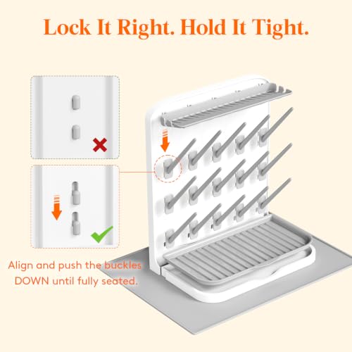 Lifewit Large Baby Bottle Drying Rack with Drain Mat & 15 Hooks, Newborn Essentials Must Haves, Bottle Storage Organizer for Countertop, Cabinet, Rack Dryer Holder for Pacifiers, Pump Parts - size: Large-15 Hooks