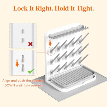 Lifewit Large Baby Bottle Drying Rack with Drain Mat & 15 Hooks, Newborn Essentials Must Haves, Bottle Storage Organizer for Countertop, Cabinet, Rack Dryer Holder for Pacifiers, Pump Parts - size: Large-15 Hooks
