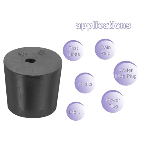 MECCANIXITY Rubber Tapered Plug 24mm to 28mm Solid Test Tubes Bungs Stopper with Hole Black for Lab Home 16 Pieces - size: 24mm-28mm
