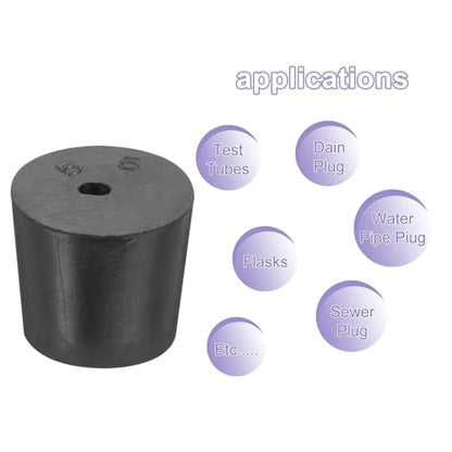 MECCANIXITY Rubber Tapered Plug 24mm to 28mm Solid Test Tubes Bungs Stopper with Hole Black for Lab Home 16 Pieces - size: 24mm-28mm