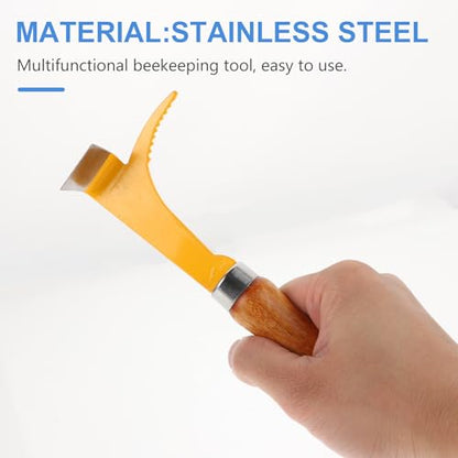 Portable Beehive Cleaning Tool with Wooden Handle and Stainless Steel Blade Not Easy to Break Hive Scraper for Beekeeping Frame and Box Scraping Random Color