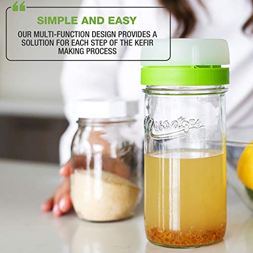 Masontops Kefir Caps - Wide Mouth Mason Jar Lids - Water Kefir Grains Strainer Mason Jar Kefir Jar - Home Water Kefir Starter Kit Kefir Fermenter Container - 4 Pack - size: Kefir Cap 4PK