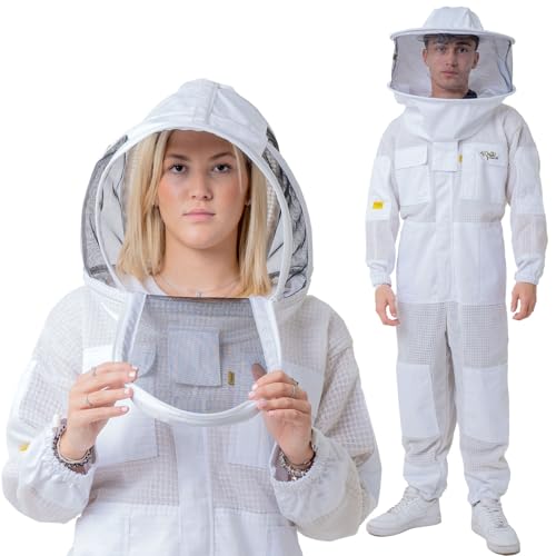 3 Layer Ventilated Bee Suit for Men & Women, Sting Proof Beekeeping Suit with Fencing & Round Veil, Professional Beekeeper Suit & Gear (XS) - size: X-Small