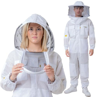 3 Layer Ventilated Bee Suit for Men & Women, Sting Proof Beekeeping Suit with Fencing & Round Veil, Professional Beekeeper Suit & Gear (5XL) - size: 5X-Large