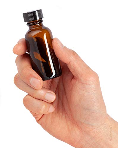1 oz / 30 ml Amber Glass Boston Round Bottle with Airtight Phenolic Cap (6 Pack) + Funnel