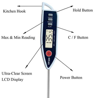 Digital Meat Food Thermometer for Candy Candle Milk BBQCooking Kitchen BBQ, Probe Instant Read Thermometer for Pork Deep Fry Roast Baking Temperature