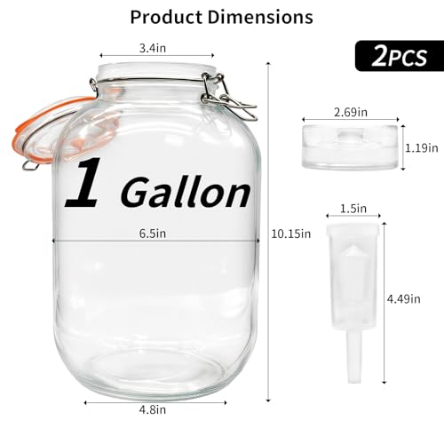 2 Pack Fermentation Jars with Weights & Airlocks, 1 Gallon Wide Mouth Kimchi Containers Pickle Jar Fermenting Jar Kit for Kombucha, Sauerkraut, Kimchi and Pickles