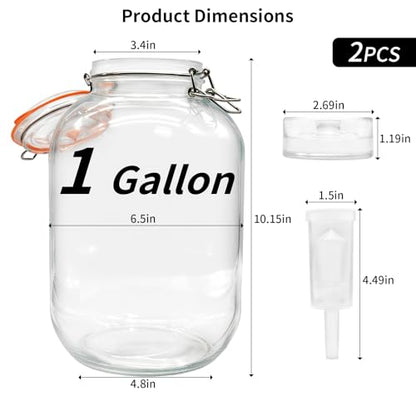2 Pack Fermentation Jars with Weights & Airlocks, 1 Gallon Wide Mouth Kimchi Containers Pickle Jar Fermenting Jar Kit for Kombucha, Sauerkraut, Kimchi and Pickles