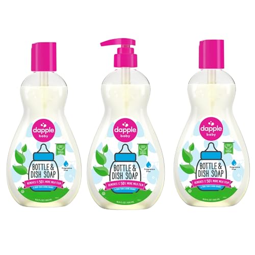 Dapple Baby Fragrance Free Bottle & Dish Soap - (3 Pack) 16.9 fl oz - Cleans Baby Bottles, Sippy Cups, Pacifiers, Breast Pumps, & More - Gently Removes Milk Film & Odors - Includes 1 Pump - size: 16.9 Fl Oz (Pack of 3)