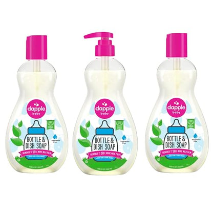 Dapple Baby Fragrance Free Bottle & Dish Soap - (3 Pack) 16.9 fl oz - Cleans Baby Bottles, Sippy Cups, Pacifiers, Breast Pumps, & More - Gently Removes Milk Film & Odors - Includes 1 Pump - size: 16.9 Fl Oz (Pack of 3)