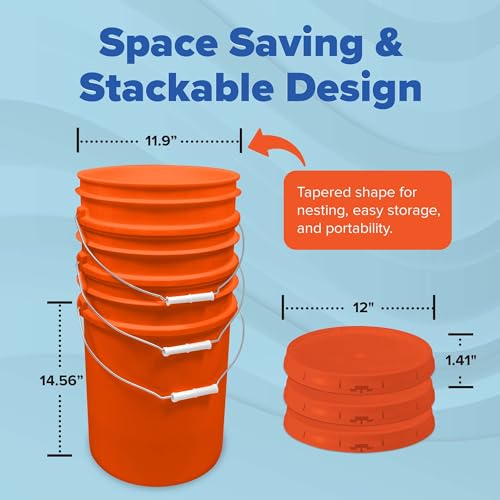 ePackageSupply 5 Gallon Plastic Bucket with Airtight Lid | Made in USA | Food Grade Bucket | BPA-Free | Heavy Duty 90 Mil All Purpose Pail | One 12" Rubber Mallet & One Lid Opener Included | 3 Pack - color: Orange, size: 3 Packs