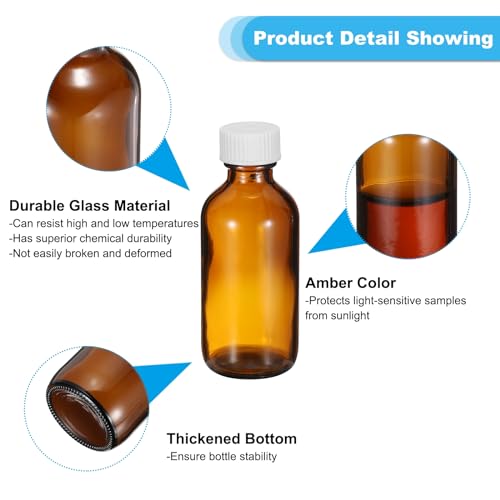 PATIKIL 2oz(60ml) Glass Sample Bottles, 12Pcs Round Bottle Dispensing Bottles with White Poly Cone Cap for Reagent Liquids, Essential Oils, Perfume, Amber - color: Amber,White, size: 2 oz