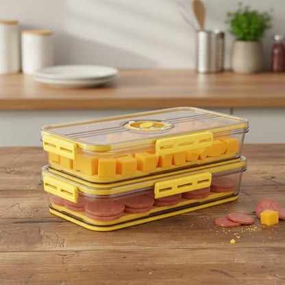 Cheese and Lunch Meat Container for Refrigerator with Drain Tray,Clear Deli Meat Storage Organizer, Airtight Bacon Keeper, Cold Cuts and Sandwich Meat Fridge Containers for Organizing-Yellow