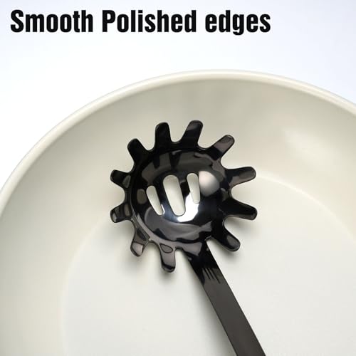 Black Stainless Steel Pasta Spoon, Spaghetti Server with Teeth, Metal Pasta Fork for Noodles, Linguine, Fettuccine and Macaroni, Dishwasher Safe - color: Z-Black Spaghetti