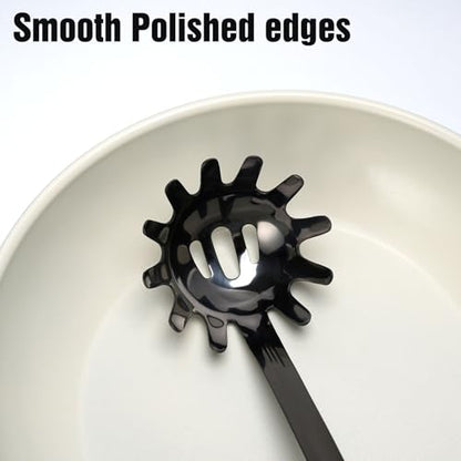 Black Stainless Steel Pasta Spoon, Spaghetti Server with Teeth, Metal Pasta Fork for Noodles, Linguine, Fettuccine and Macaroni, Dishwasher Safe - color: Z-Black Spaghetti