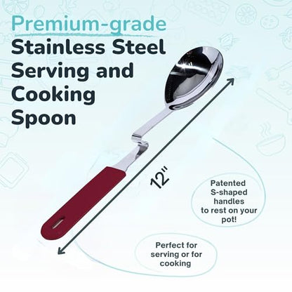 Souper Cubes + Lori Greiner No Mess Stainless Steel Cooking Spoon with Silicone Handle - Stainless Steel Serving Spoon No Mess Design Hooks on Side of Any Pot - Cranberry - color: Cranberry, size: Spoon 1-Pack
