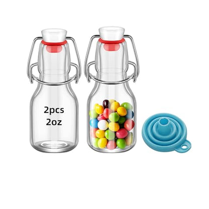 2Pcs 2oz Mini Swing Top Glass Bottles, 60ML Mini Storage Bottles, Small Glass Bottles,Vanilla Extract Bottles/Home Brewing/Beverages/Oil (Clear) - color: Clear