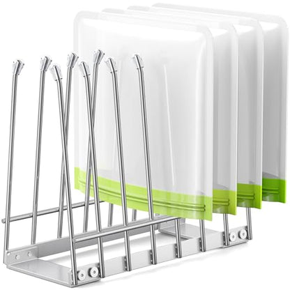 Plastic Bag Drying Rack, Metal Reusable Silicone Ziplock Bag & Bottle Drying Stand, Lerine Drying Rack Kitchen Organizer, Silver - color: Silver