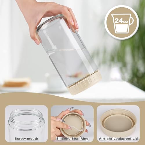 SHOWIN Overnight Oats Containers with Lids, 24oz Glass Jars with Lids 2 pcs, Apricot, Wide Mouth Mason jars for Salad, Yogurt, Snacks, Meal Prep - color: Camel, size: 24oz-2pc
