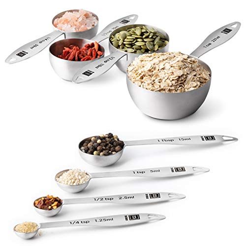 DI ORO Stainless Steel Measuring Cups & Spoons Set - 8-Piece Kitchen Set for Cooking & Baking - Food Grade Metal, Liquid Measuring, Dishwasher Safe