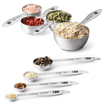 DI ORO Stainless Steel Measuring Cups & Spoons Set - 8-Piece Kitchen Set for Cooking & Baking - Food Grade Metal, Liquid Measuring, Dishwasher Safe