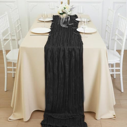 Black Cheesecloth Table Runner 120 Inch 10FT Cheese Cloth Runners 1 Pack for Baby Shower, Banquet, Theme Party, Football Theme - color: Black