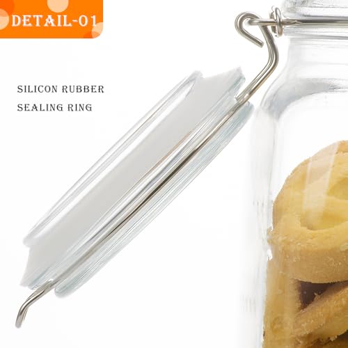 50oz Square Glass Food Storage Jars with Airtight Clamp Lids, 3 Pack Large Kitchen Canisters for Flour, Cereal, Coffee, Pasta and Canning, Mason Jar (Clear 50oz Square - 3 sets) - color: Clear 50oz Square - 3 sets